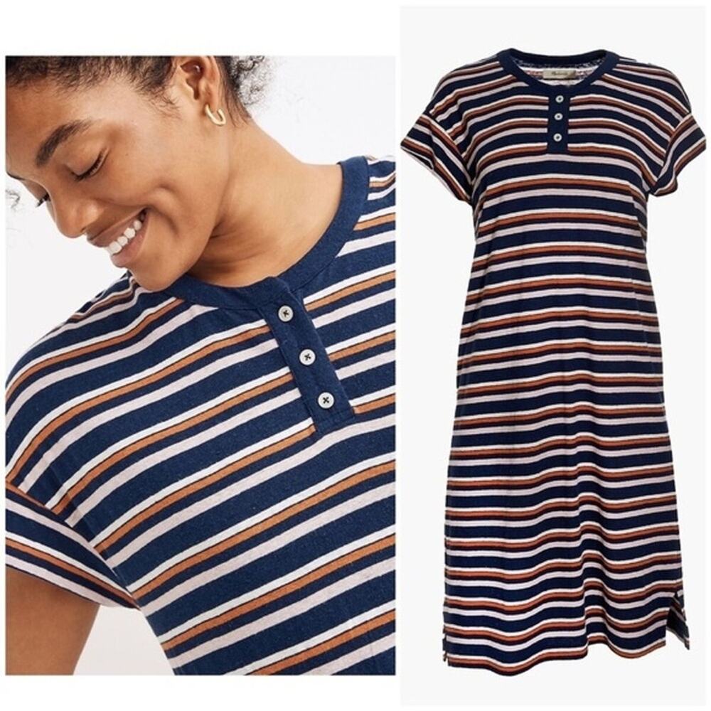 Madewell Multicolor Striped Henley Tee T-shirt Dress Mini Size XXS